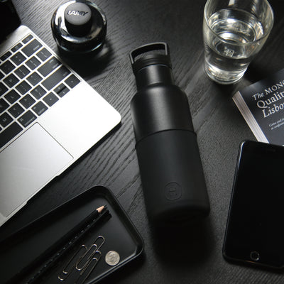 Black-Ink Black 16 Oz, HYDY - Water bottles, 18/8 (304) Stainless Steel, BPA Free, Reusable
