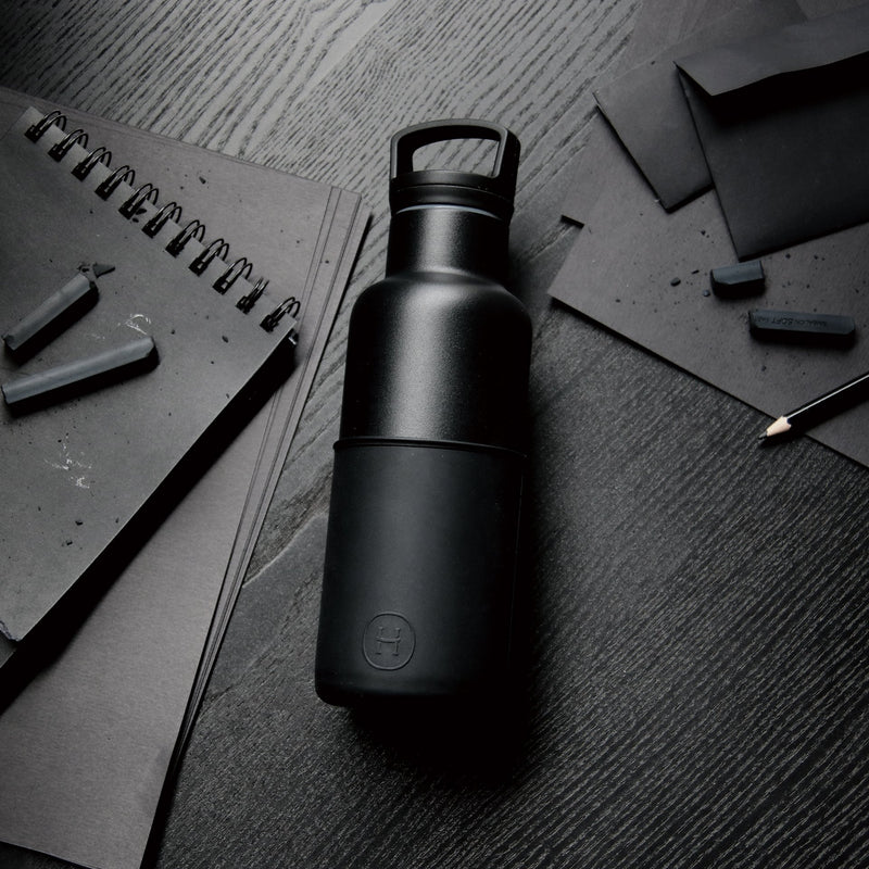 Black-Ink Black 16 Oz, HYDY - Water bottles, 18/8 (304) Stainless Steel, BPA Free, Reusable