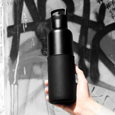 Black-Midnight Black 20 Oz, HYDY - Water bottles, 18/8 (304) Stainless Steel, BPA Free, Reusable