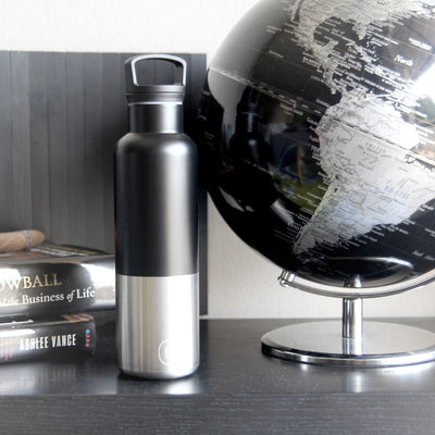 Black-Stainless natural silver 20 Oz, HYDY - Water bottles, 18/8 (304) Stainless Steel, BPA Free, Reusable