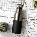 Titanium grey-Ink Black 16 Oz, HYDY - Water bottles, 18/8 (304) Stainless Steel, BPA Free, Reusable