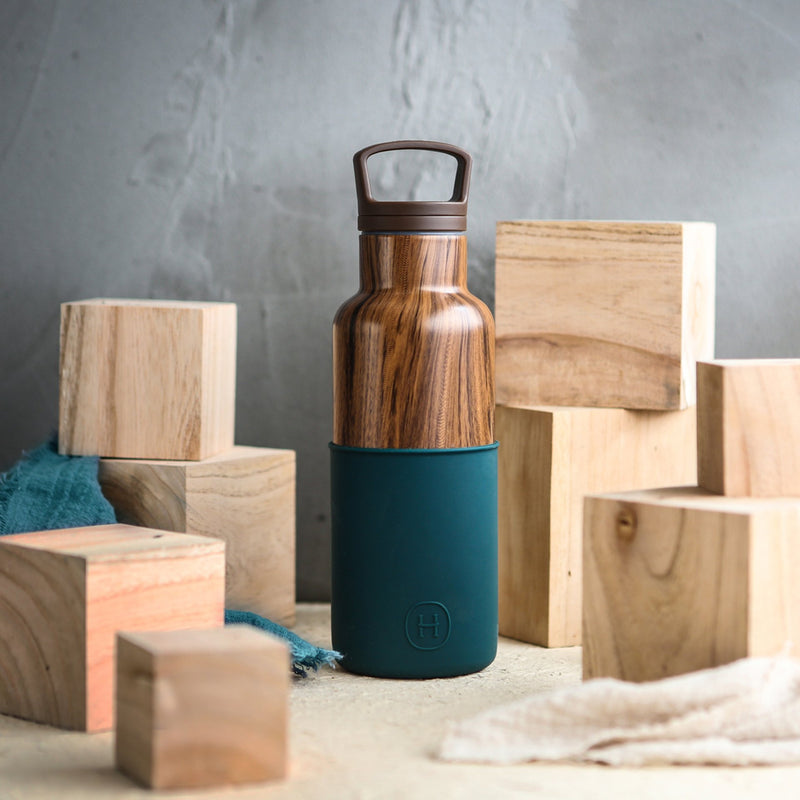 Wood Grain-Peacock Green 16 Oz, HYDY - Water bottles, 18/8 (304) Stainless Steel, BPA Free, Reusable
