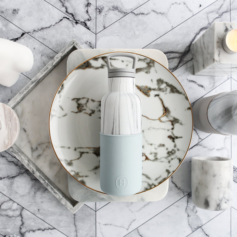 White Marble-Cumulus 16 Oz, HYDY - Water bottles, 18/8 (304) Stainless Steel, BPA Free, Reusable