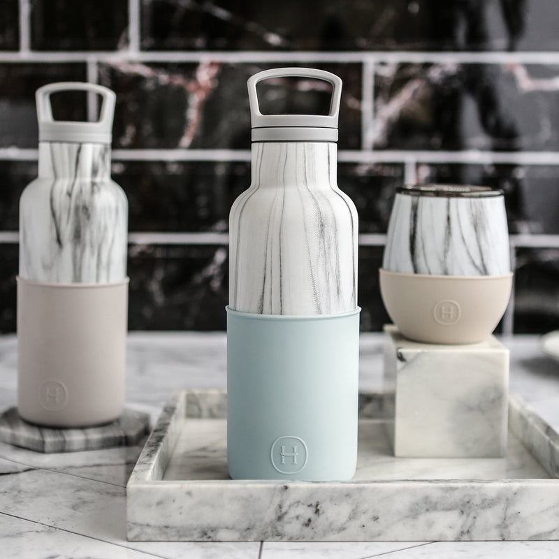 White Marble-Cumulus 16 Oz, HYDY - Water bottles, 18/8 (304) Stainless Steel, BPA Free, Reusable