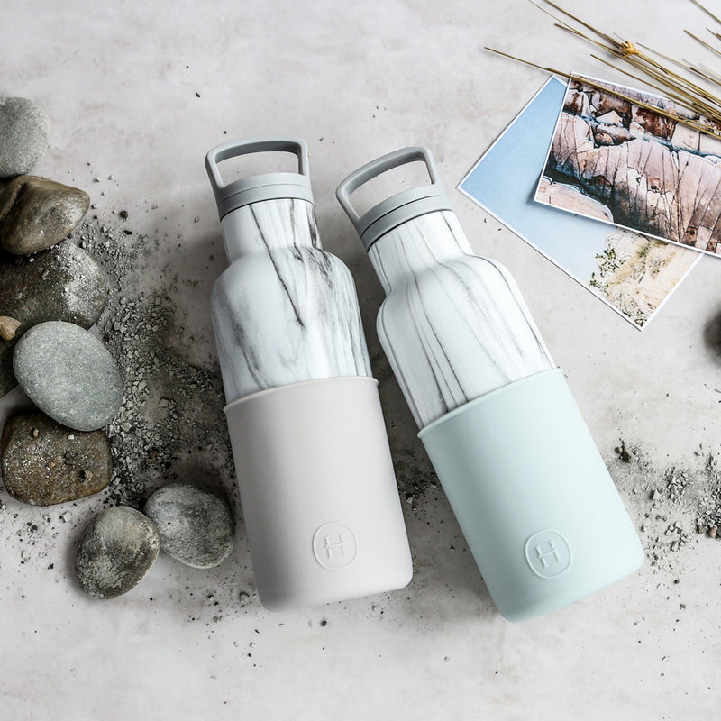 White Marble-Cloudy Grey 16 Oz, HYDY - Water bottles, 18/8 (304) Stainless Steel, BPA Free, Reusable