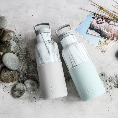 White Marble-Cloudy Grey 16 Oz, HYDY - Water bottles, 18/8 (304) Stainless Steel, BPA Free, Reusable