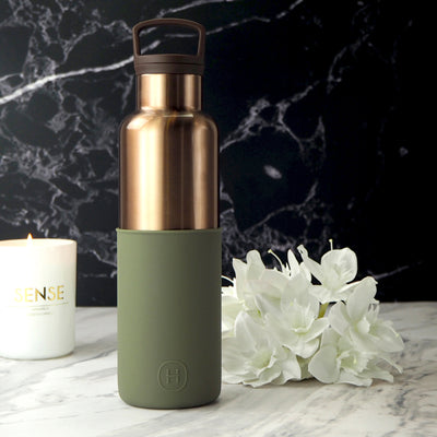 Bronze Gold-Seaweed Green 20 Oz, HYDY - Water bottles, 18/8 (304) Stainless Steel, BPA Free, Reusable