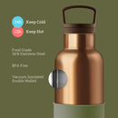 Bronze Gold-Seaweed Green 20 Oz, HYDY - Water bottles, 18/8 (304) Stainless Steel, BPA Free, Reusable