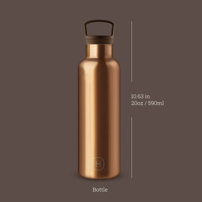 Bronze Gold 20 Oz, HYDY - Water bottles, 18/8 (304) Stainless Steel, BPA Free, Reusable