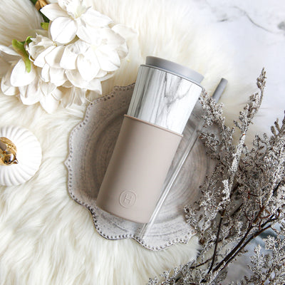 White Marble Travel Mug - Cloudy Grey 15 Oz