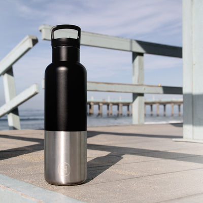 Black-Stainless natural silver 20 Oz, HYDY - Water bottles, 18/8 (304) Stainless Steel, BPA Free, Reusable